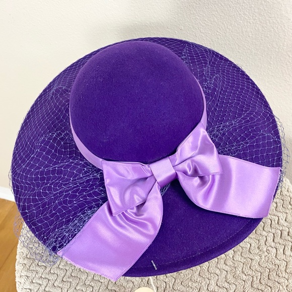 NWT. DOESKIN | Vintage Purple Mesh And Bow Wide Brim Hat OS - Picture 5 of 12